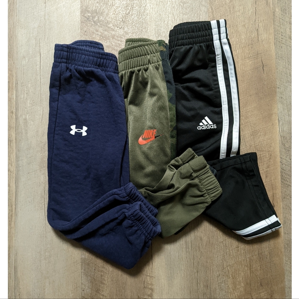 Lot / Set of 3 Nike, Under Amour, and Adidas Boys 2T Trackpants Athletic Pants